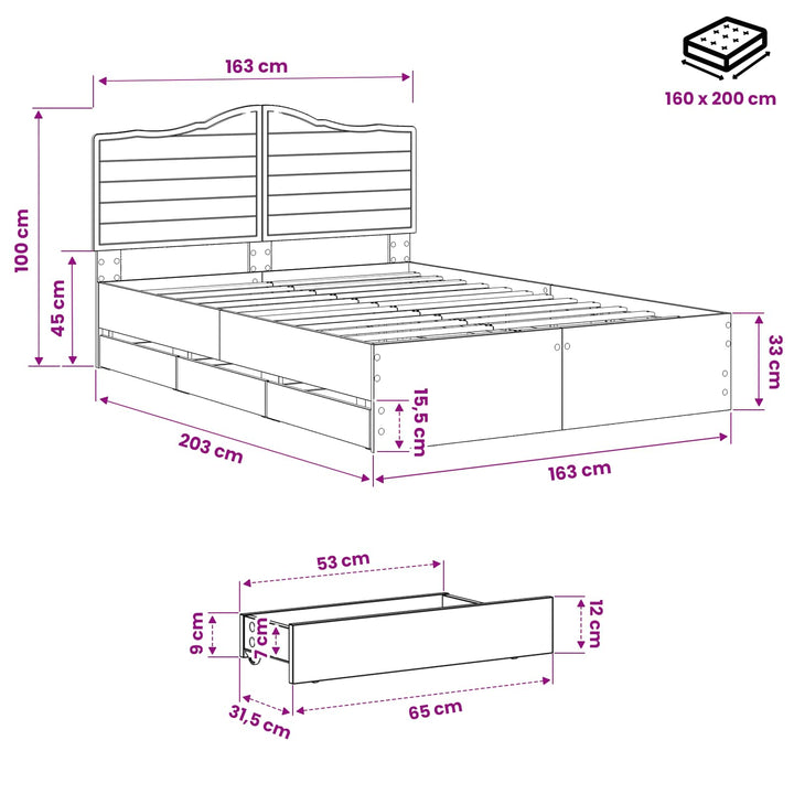 Bed Frame with Storage and Headboard Artisan Oak 160 x 200 cm