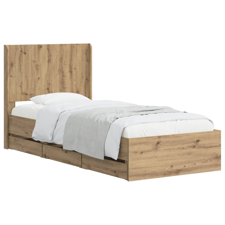 Sengestel med opbevaring og hovedgærde Artisan Oak 90 x 200 cm