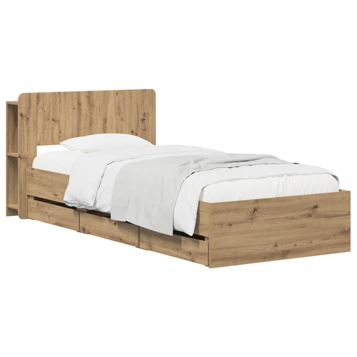 Sengestel med opbevaring og hovedgærde Artisan-eg 90 x 200 cm