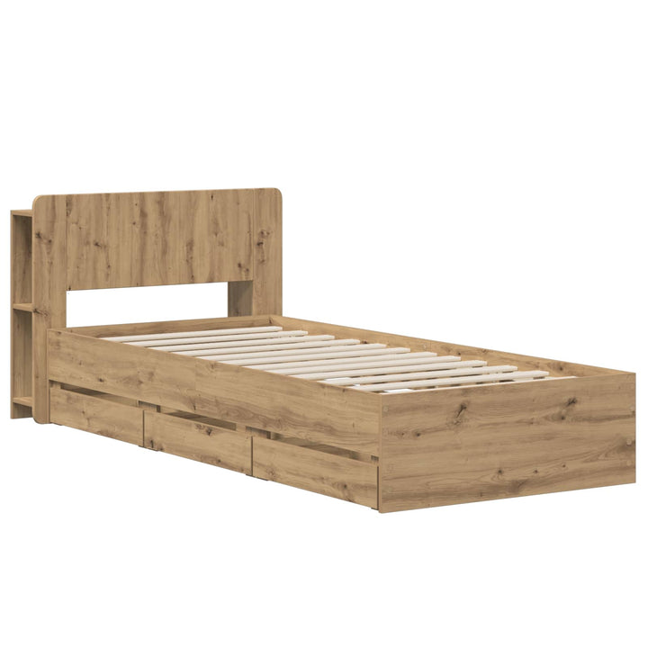 Sengestel med opbevaring og hovedgærde Artisan-eg 90 x 200 cm