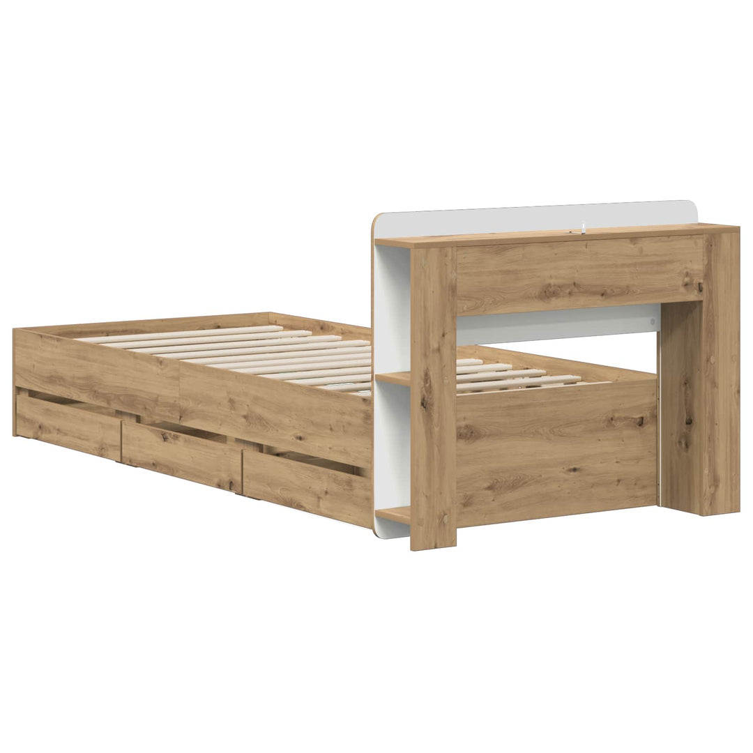 Sengestel med opbevaring og hovedgærde Artisan-eg 90 x 200 cm