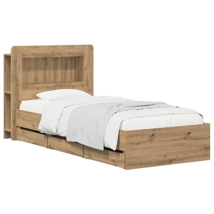 Sengestel med opbevaring og hovedgærde Artisan-eg 90 x 200 cm