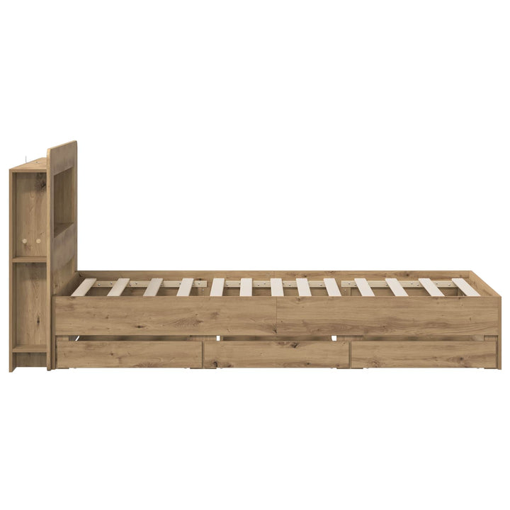 Sengestel med opbevaring og hovedgærde Artisan-eg 90 x 200 cm