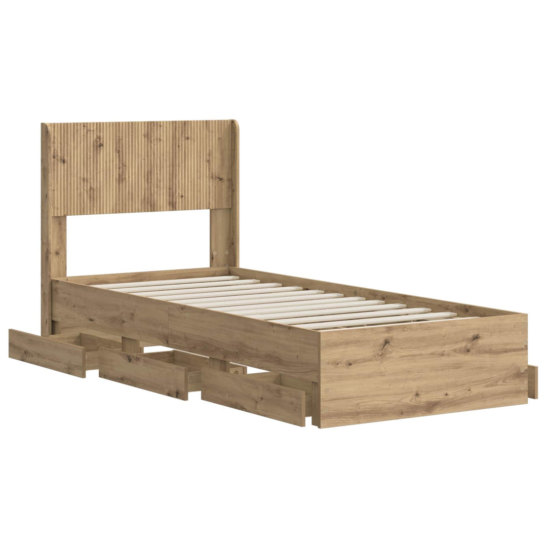 Sengestel med opbevaring og hovedgærde Artisan Oak 90 x 200 cm