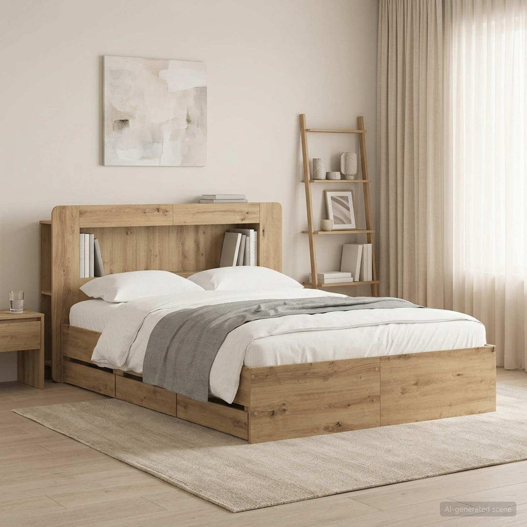Sengestel med opbevaring og hovedgærde Artisan-eg 140 x 190 cm