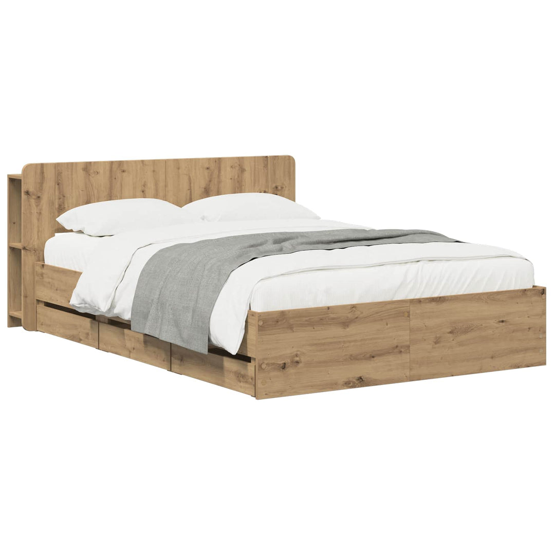 Sengestel med opbevaring og hovedgærde Artisan-eg 140 x 190 cm