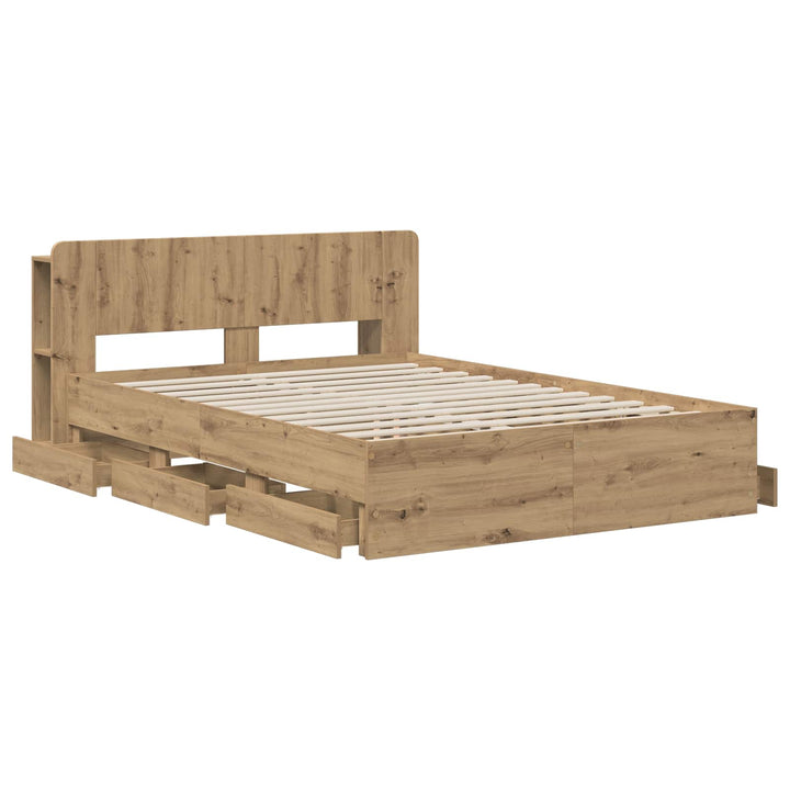 Sengestel med opbevaring og hovedgærde Artisan-eg 135 x 190 cm