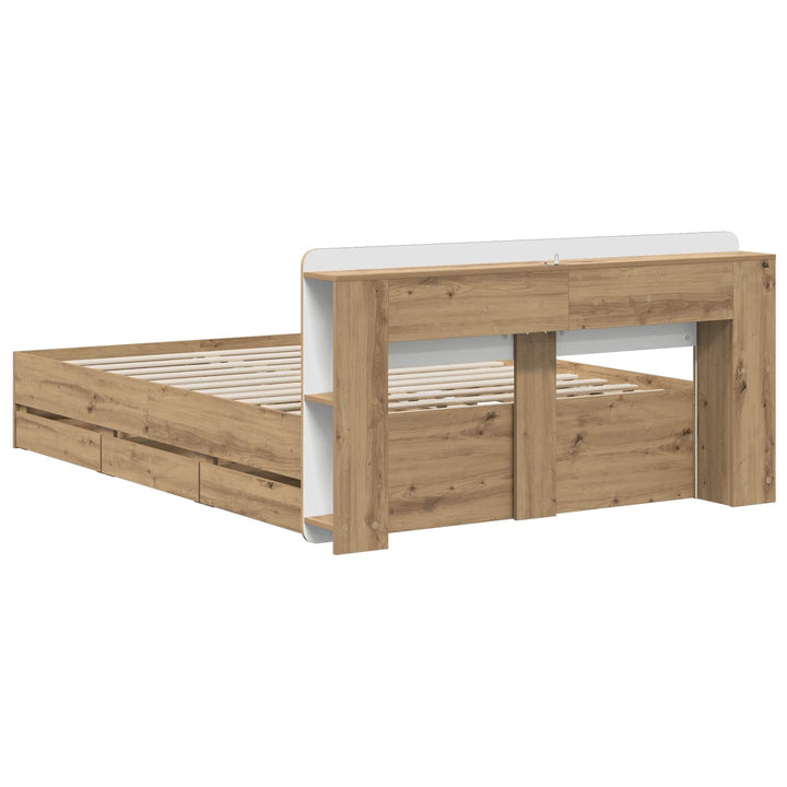 Sengestel med opbevaring og hovedgærde Artisan-eg 135 x 190 cm