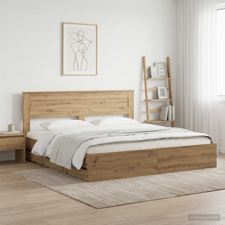 Bed Frame with Storage and Headboard Artisan Oak 180 x 200 cm