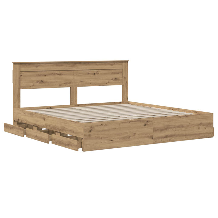 Bed Frame with Storage and Headboard Artisan Oak 180 x 200 cm