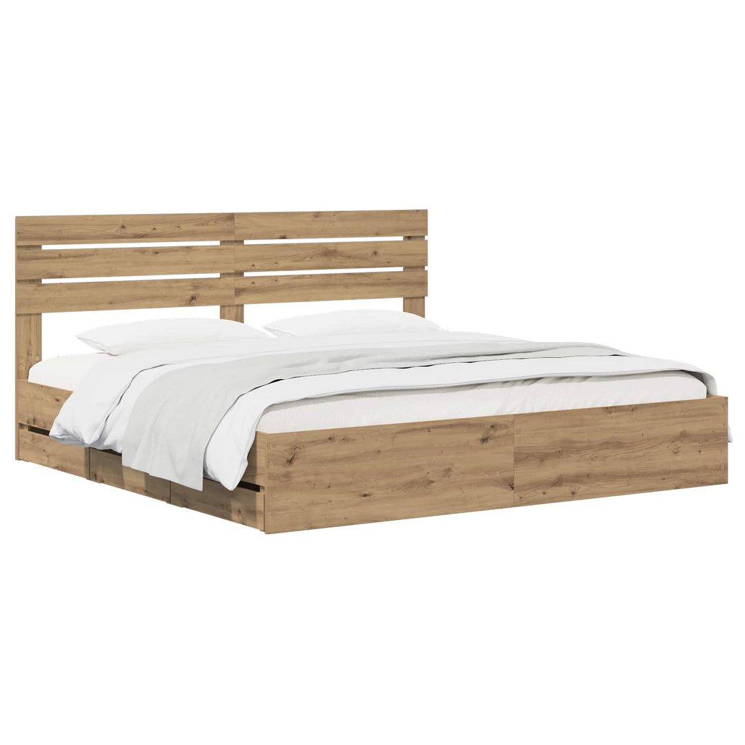 Bed Frame with Storage and Headboard Artisan Oak 180 x 200 cm