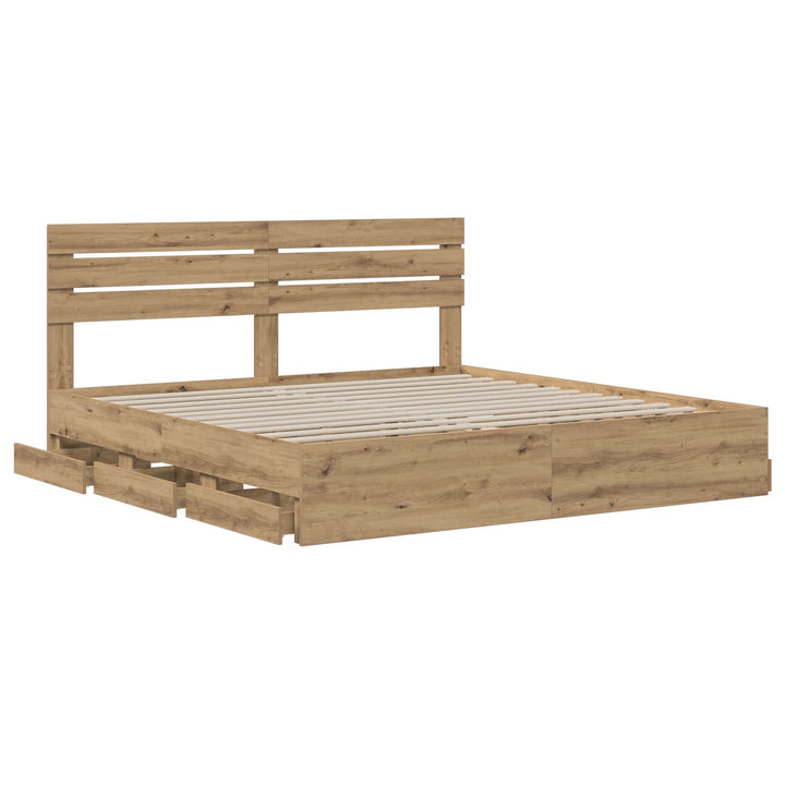Bed Frame with Storage and Headboard Artisan Oak 180 x 200 cm