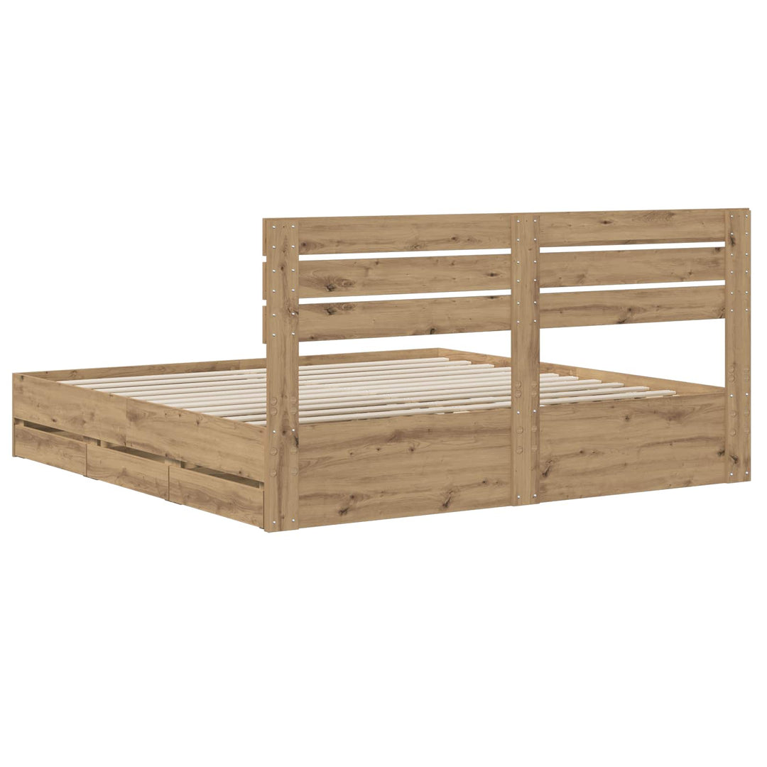 Bed Frame with Storage and Headboard Artisan Oak 180 x 200 cm