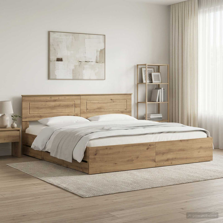 Bed Frame with Storage and Headboard Artisan Oak 180 x 200 cm