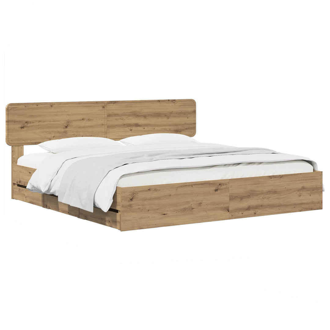 Bed Frame with Storage and Headboard Artisan Oak 180 x 200 cm
