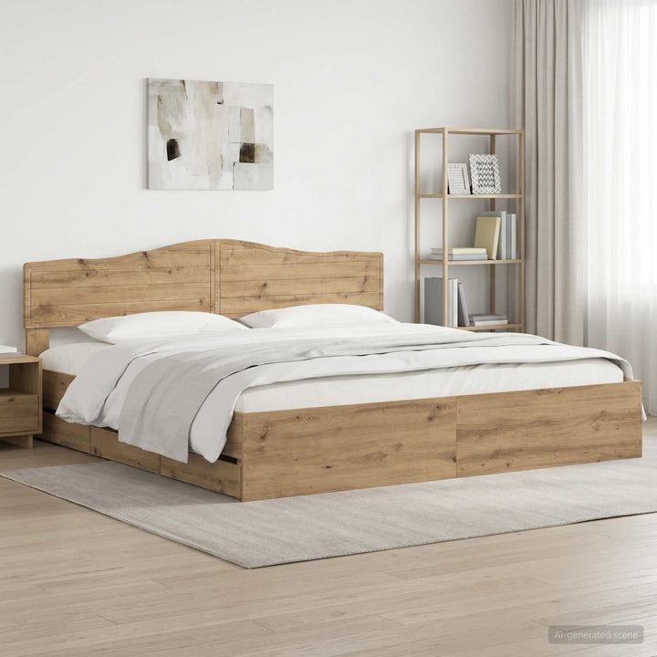 Bed Frame with Storage and Headboard Artisan Oak 180 x 200 cm