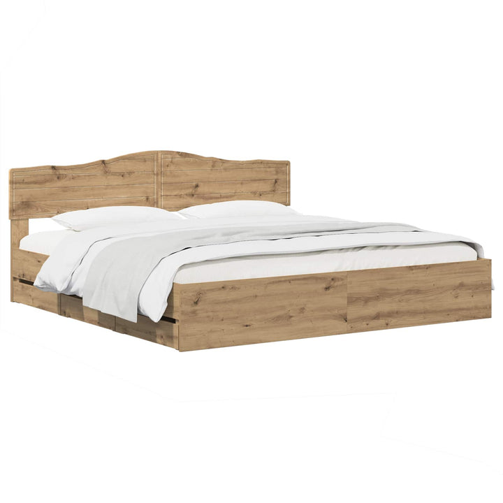 Bed Frame with Storage and Headboard Artisan Oak 180 x 200 cm