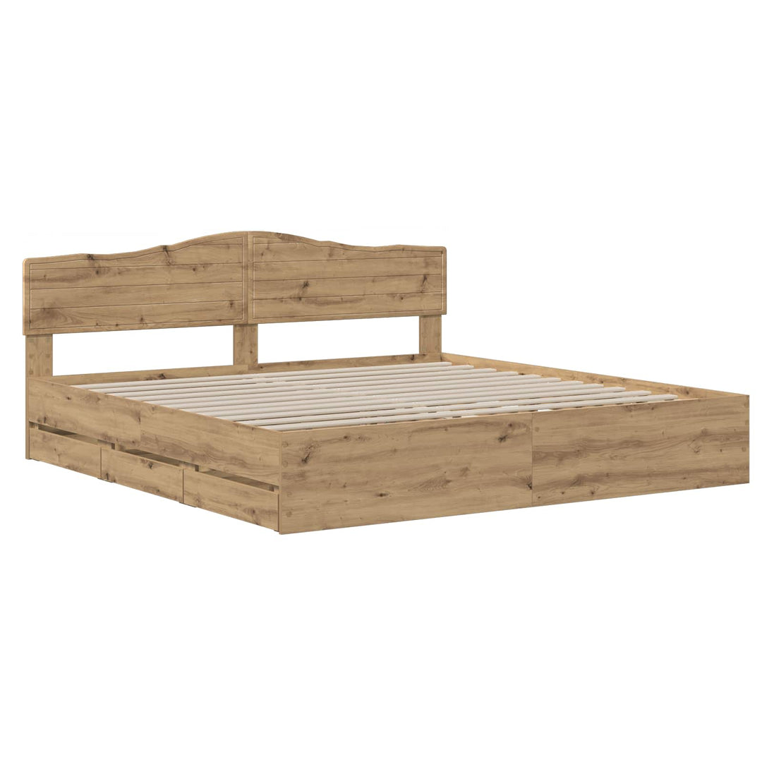 Bed Frame with Storage and Headboard Artisan Oak 180 x 200 cm