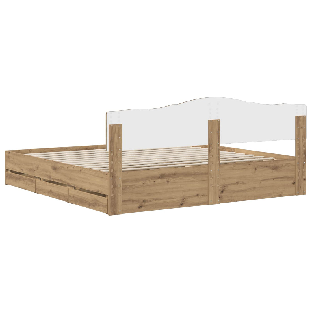 Bed Frame with Storage and Headboard Artisan Oak 180 x 200 cm