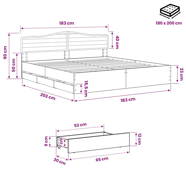 Bed Frame with Storage and Headboard Artisan Oak 180 x 200 cm