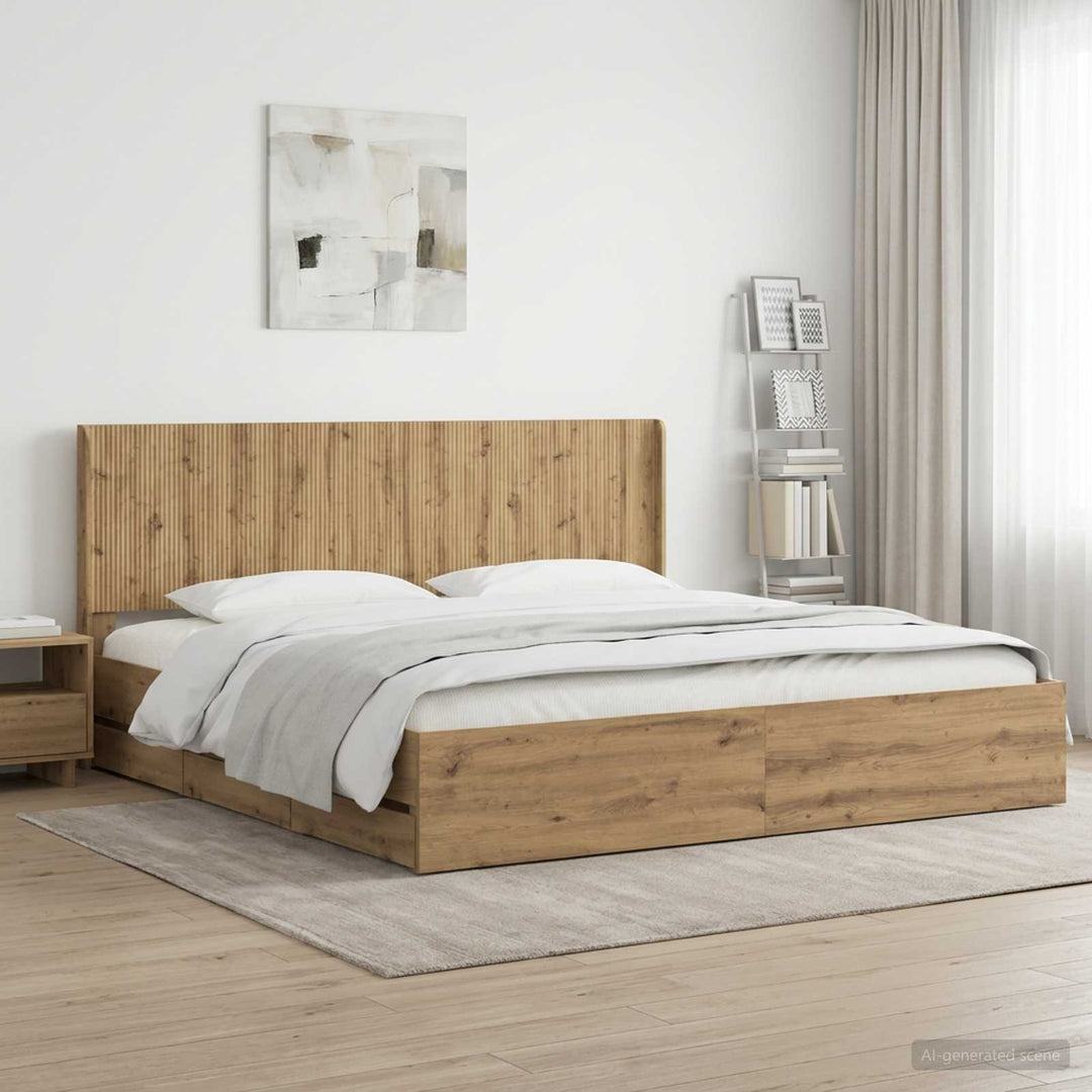 Sengestel med opbevaring og hovedgærde Artisan-eg 180 x 200 cm