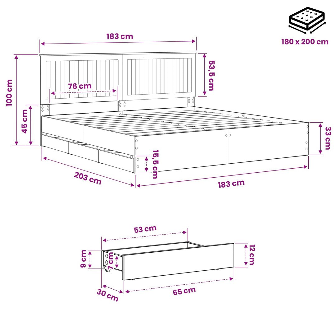 Bed Frame with Storage and Headboard Artisan Oak 180 x 200 cm