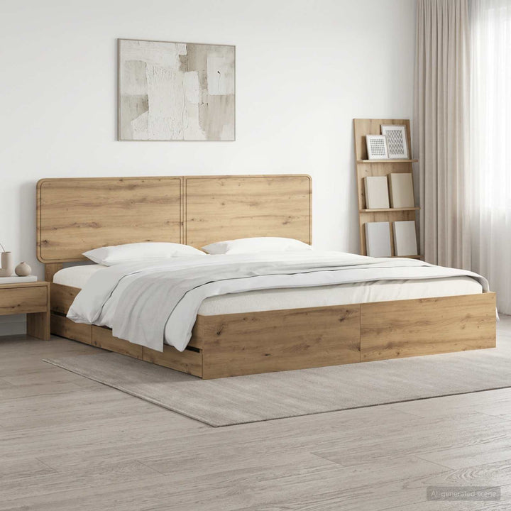 Bed Frame with Storage and Headboard Artisan Oak 180 x 200 cm