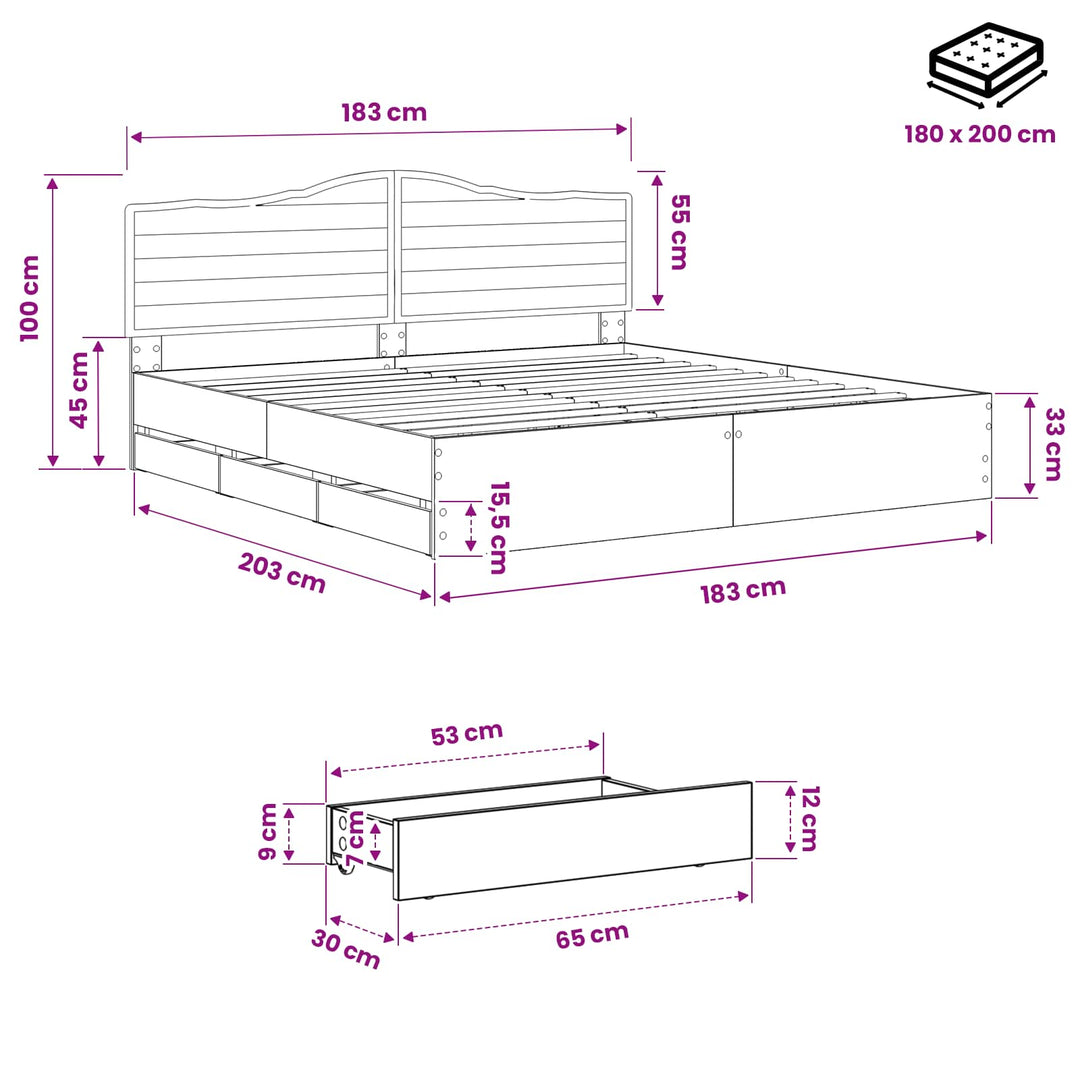 Bed Frame with Storage and Headboard Artisan Oak 180 x 200 cm