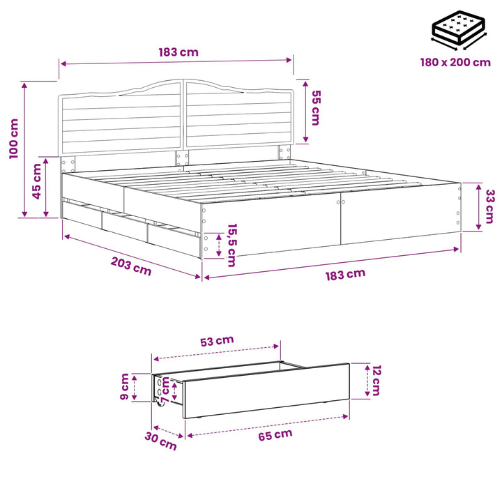 Bed Frame with Storage and Headboard Artisan Oak 180 x 200 cm
