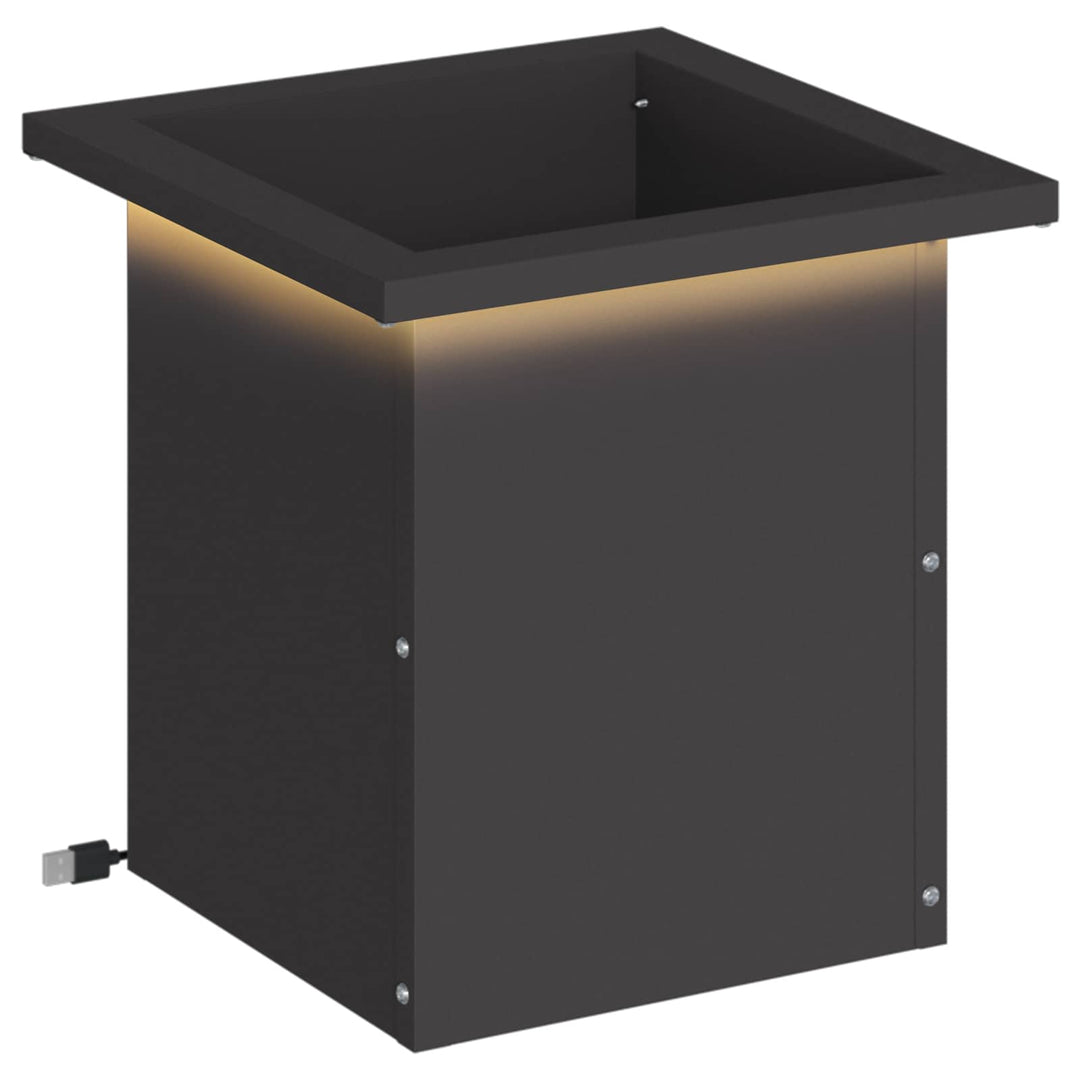 Plantekasse med LED Sort 30 x 30 x 30 cm Stål