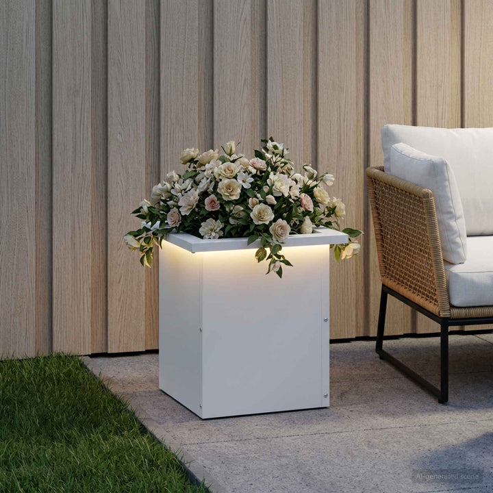 Plantekasse med LED Hvid 30 x 30 x 30 cm Stål