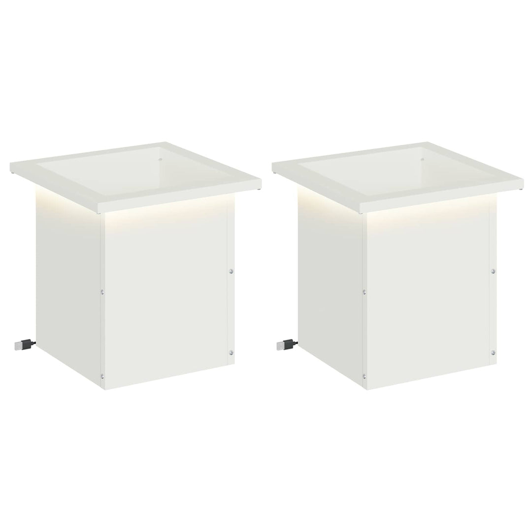 Plantekasse med LED 2 stk. Hvid 30 x 30 x 30 cm Stål
