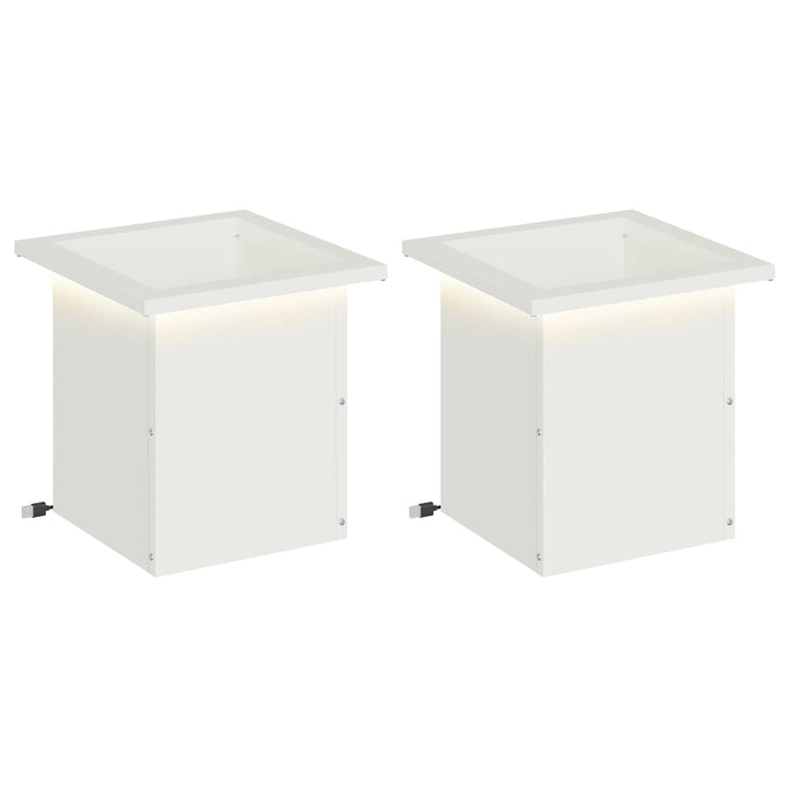 Plantekasse med LED 2 stk. Hvid 30 x 30 x 30 cm Stål