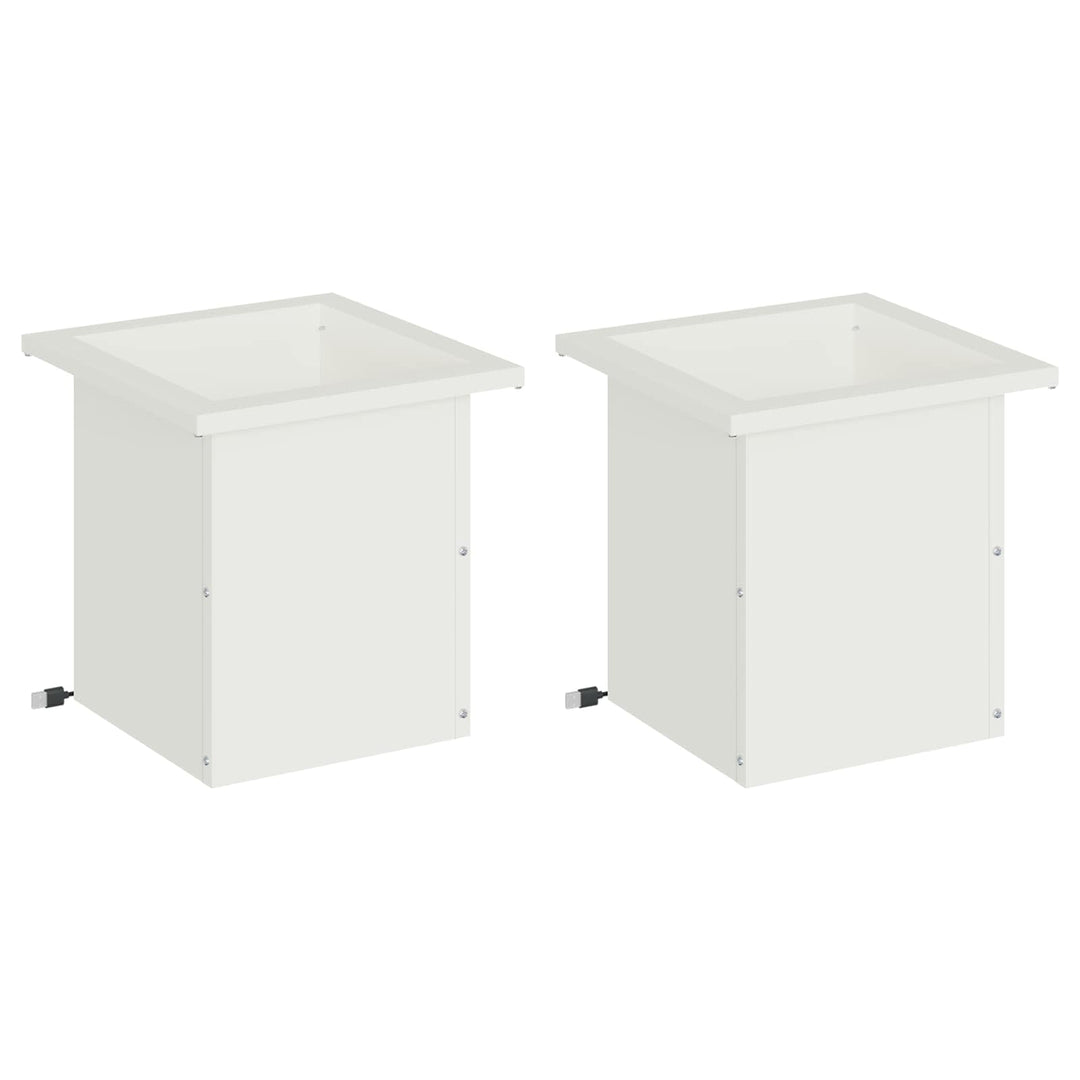 Plantekasse med LED 2 stk. Hvid 30 x 30 x 30 cm Stål