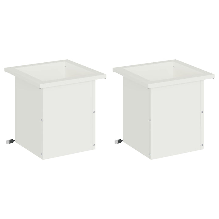 Plantekasse med LED 2 stk. Hvid 30 x 30 x 30 cm Stål