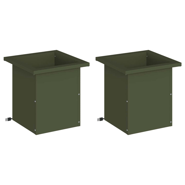Plantekasse med LED 2 stk. Olivengrøn 30 x 30 x 30 cm Stål