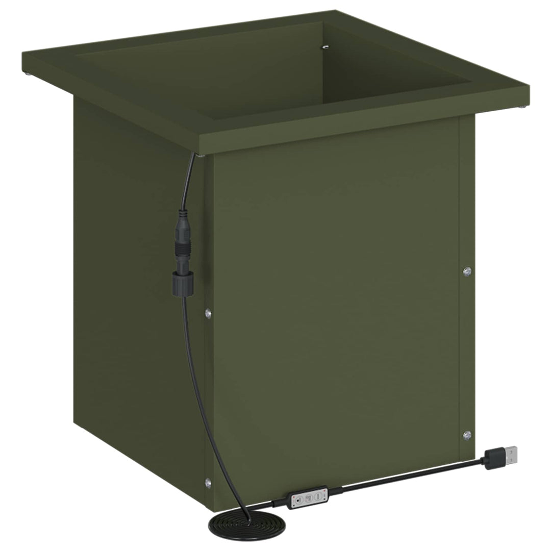 Plantekasse med LED 2 stk. Olivengrøn 30 x 30 x 30 cm Stål