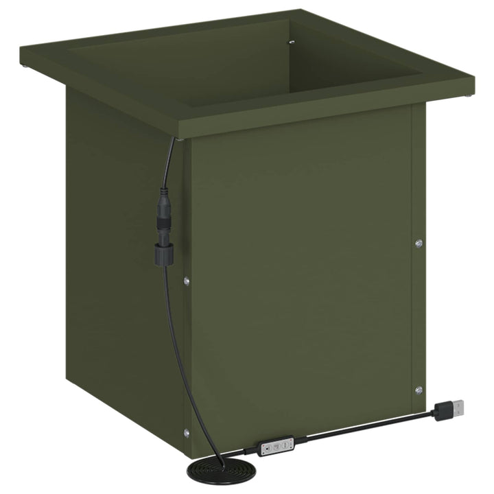 Plantekasse med LED 2 stk. Olivengrøn 30 x 30 x 30 cm Stål