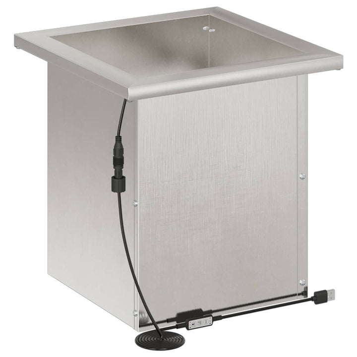 Plantekasse med LED Sølv 30 x 30 x 30 cm Rustfrit stål