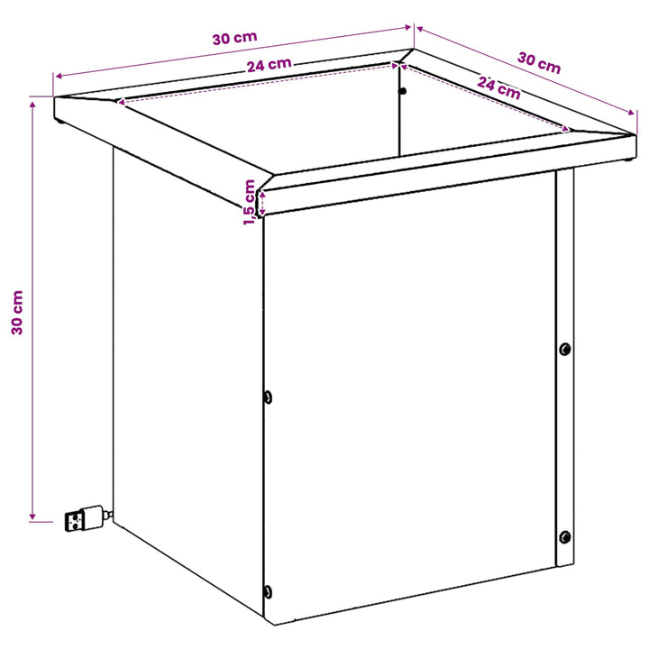 Plantekasse med LED Sølv 30 x 30 x 30 cm Rustfrit stål