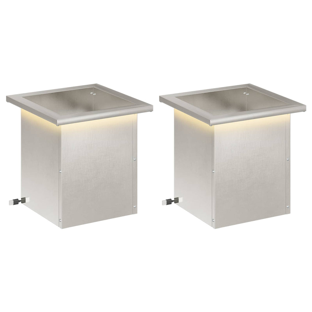 Plantekasse med LED 2 stk. Sølv 30 x 30 x 30 cm Rustfrit stål