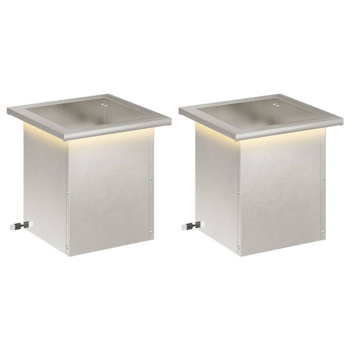 Plantekasse med LED 2 stk. Sølv 30 x 30 x 30 cm Rustfrit stål