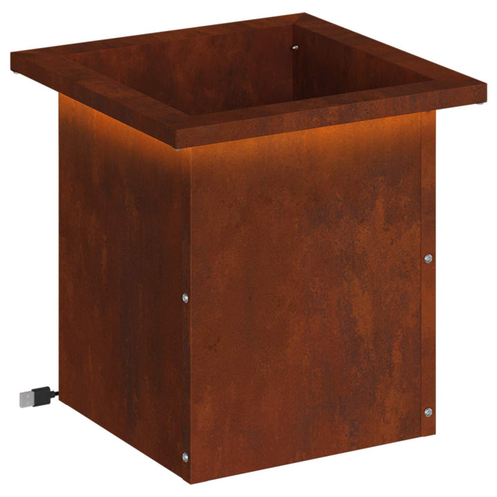 Plantekasse med LED Rusten 30 x 30 x 30 cm Cortenstål