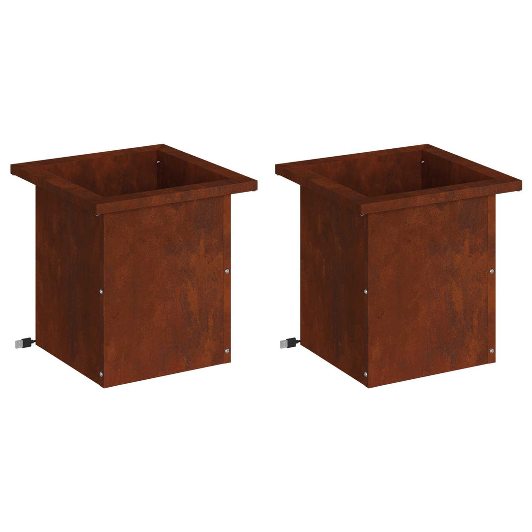 Plantekasse med LED 2 stk. Rusten 30 x 30 x 30 cm Cortenstål