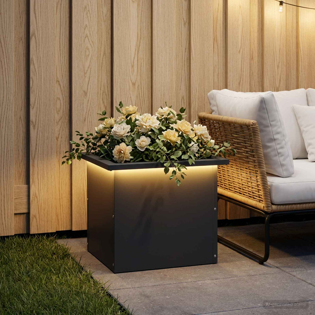 Plantekasse med LED Antracit 30 × 40 × 30 cm Stål