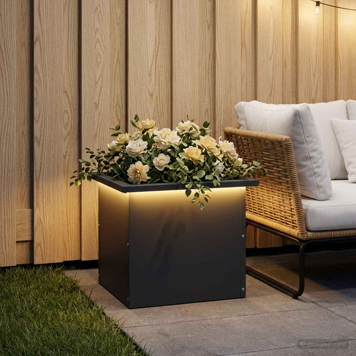 Plantekasse med LED Antracit 30 × 40 × 30 cm Stål