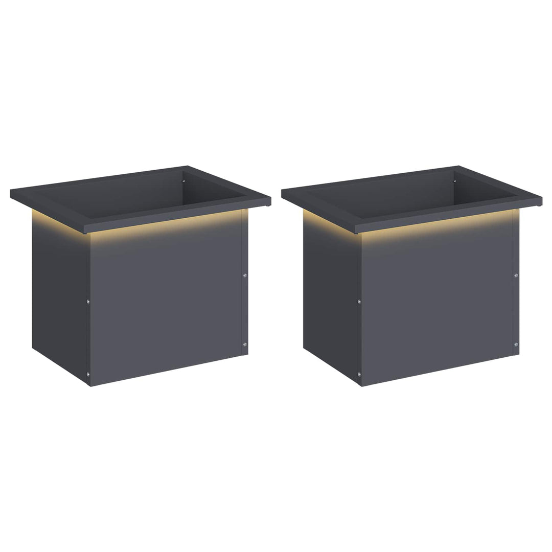 Plantekasse med LED 2 stk. Antracit 30 × 40 × 30 cm Stål