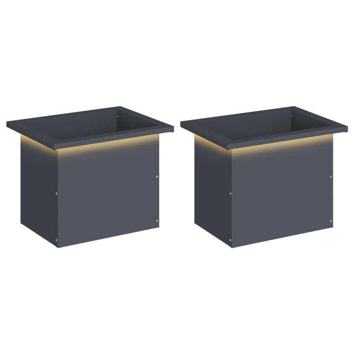 Plantekasse med LED 2 stk. Antracit 30 × 40 × 30 cm Stål
