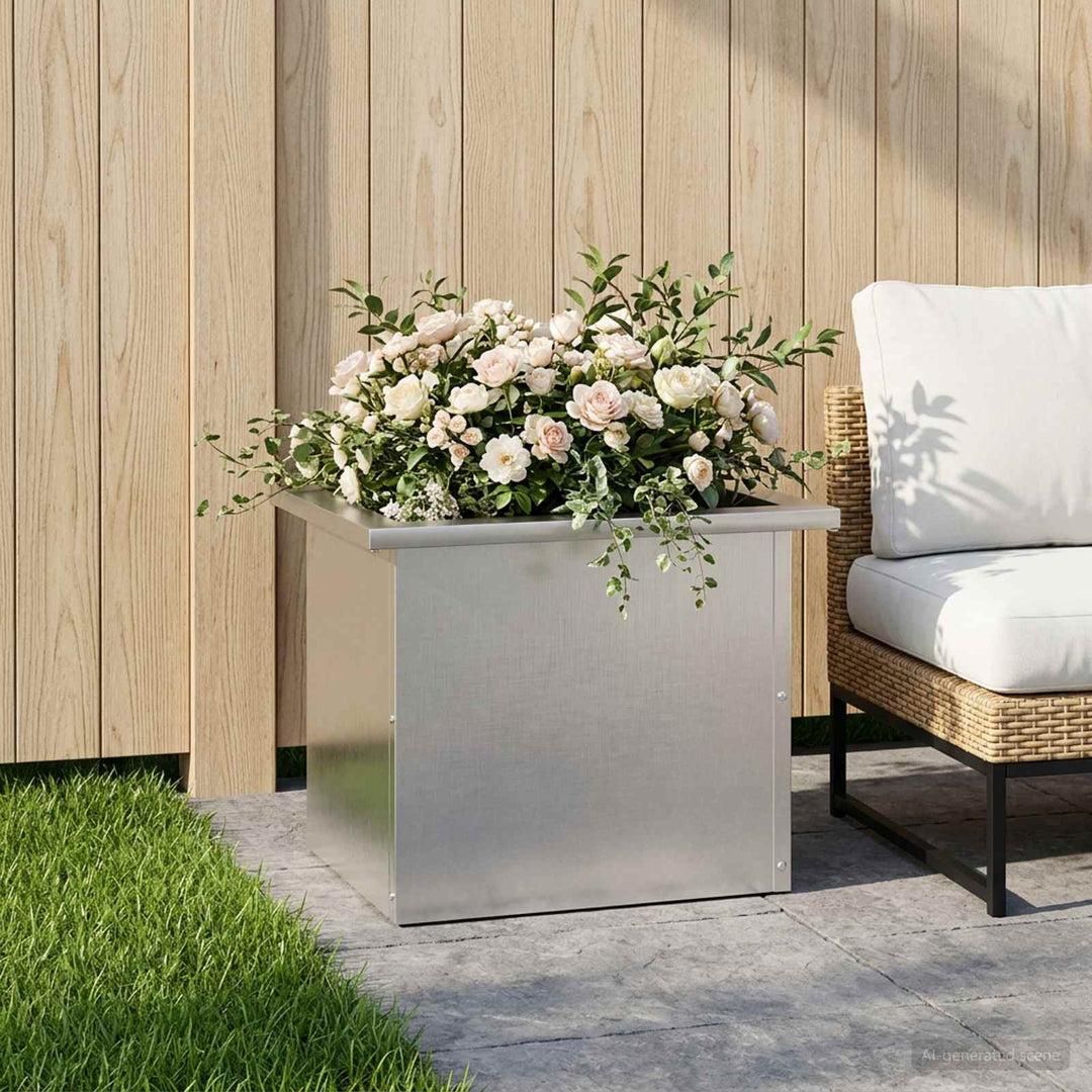Plantekasse med LED Sølv 30 × 40 × 30 cm Rustfrit stål
