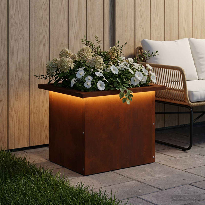 Plantekasse med LED Rusten 30 × 40 × 30 cm Cortenstål